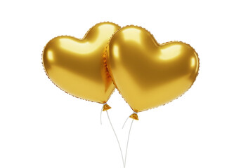 Two golden heart balloons isolated PNG on transparent background, love and celebration concept for Valentine s Day and wedding design © Hans
