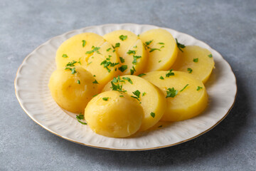 A plate of boiled potatoes