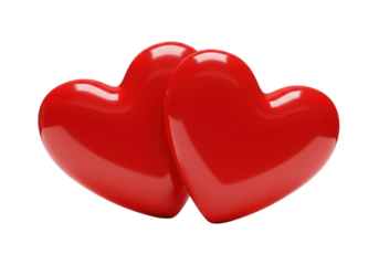 Two red hearts PNG isolated on transparent background, love and romance concept for Valentine s Day and wedding design projects