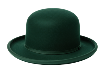 Dark green bowler hat PNG isolated on transparent background, classic headwear for formal occasions and vintage fashion