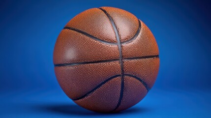 Closeup shot of a basketball on a blue background in a studio setting