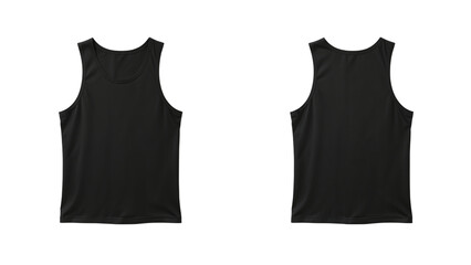 Black sport tank top mockup, front and back view for design. Isolated on transparent background, png
