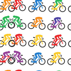 Fototapeta premium Seamless background pattern featuring a flat cartoon race bicycle