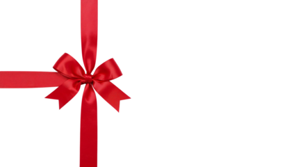 Red gift bow and ribbon for holiday present wrapping, horizontal layout. Isolated on transparent background, png
