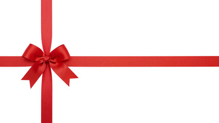 Red gift bow and ribbon for holiday present wrapping, horizontal layout. Isolated on transparent background, png
