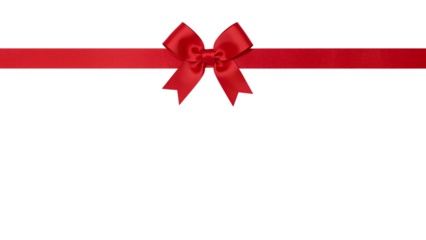Red gift bow and ribbon for holiday present wrapping, horizontal layout. Isolated on transparent background, png

