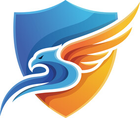 Majestic eagle shield logo dynamic wings protection symbol abstract emblem design