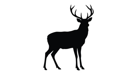 Obraz premium Majestic stag with impressive antlers standing proudly in a stark black silhouette against a white background silhouette