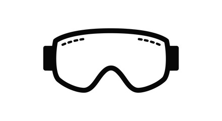 Simple black and white outline silhouette of ski goggles with clear lenses and a black strap for winter sports protection silhouette