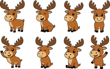 vector illustration half body of moose funny cute cartoon mascot character cartoon with 8 poses 02