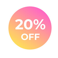 20 percent off discount label with colorful gradient circle design for sale and promotion banners