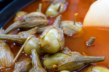 Cedrillas Teruel Spain   Exhibition of animals and food at the Cedrillas livestock and agricultural fair. Almagro eggplants at a sales stall.
