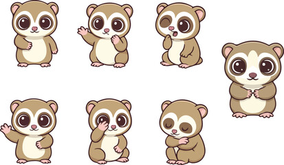 Fototapeta premium vector illustration of loris funny cute cartoon mascot character cartoon with 7 poses 