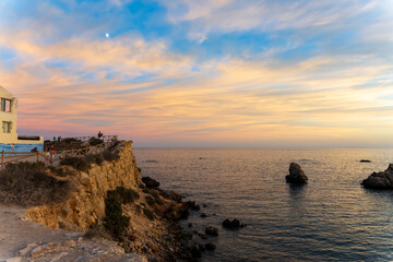The Tabarca Island Historic Artistic Complex dates back to the 18th century and is surrounded by a wall   It is located off the coast of Alicante and is a protected marine reserve. Stunning sunset  