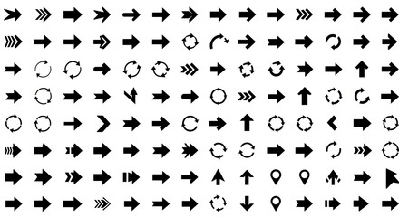 Black Arrow Icons set, Modern Minimalist Vector Collection for Web, Apps, and Graphic Design. Simple Arrow, Cursor, and Direction Symbols Pack in Clean Monochrome Style