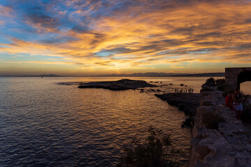 The Tabarca Island Historic Artistic Complex dates back to the 18th century and is surrounded by a wall   It is located off the coast of Alicante and is a protected marine reserve. Stunning sunset  