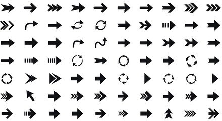 Naklejka premium Black Arrow Icons set, Modern Minimalist Vector Collection for Web, Apps, and Graphic Design. Simple Arrow, Cursor, and Direction Symbols Pack in Clean Monochrome Style