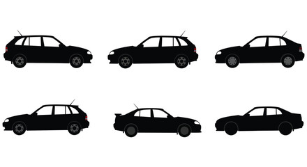 Collection of diverse car silhouettes showcasing various models and styles in a clean graphic representation silhouette
