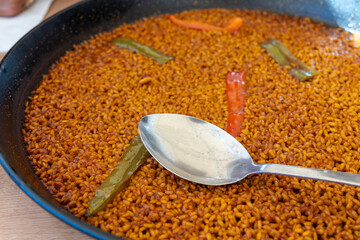 Paella rice made with rockfish broth from the island of Tabarca in Alicante, Spain.