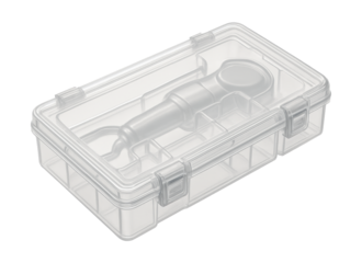 Clear plastic tool case with snap closures for easy access to electric polishers.