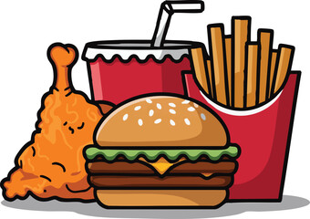 Delicious fast food combo featuring fried chicken burger and french fries