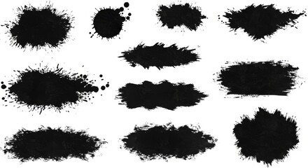 Black Paint Splatter Vector Set, Grunge Ink Stains, Brush Stroke Textures, and Dirty Artistic Splashes for Graphic Design and Backgrounds