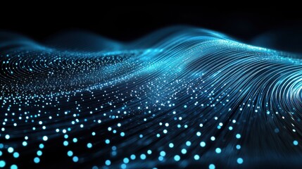 Curved beam paths fiber optic light trails flowing through dark space creating luminous blue trajectories with glowing endpoints and streaming illumination