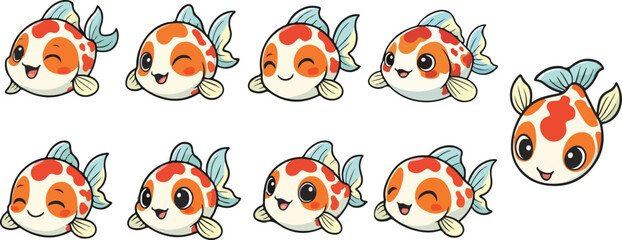 Obraz premium vector illustration of koi fish funny cute cartoon mascot character cartoon with 9 poses 