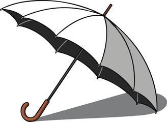 A simple illustration of a closed black and white umbrella with shadow