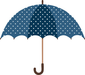 A charming illustration of a blue polka dot patterned umbrella design