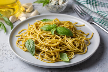Trofie al Pesto - Spaghetti pasta with pesto sauce