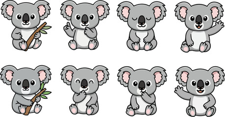 vector illustration of koala funny cute cartoon mascot character cartoon with 8 poses  © weng