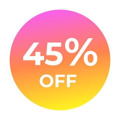 45 percent off discount label with colorful gradient circle design for sale and promotion banners