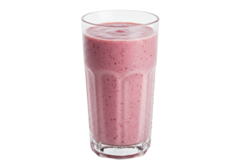 Refreshing pink smoothie in a glass isolated PNG, healthy fruit drink with berries and yogurt on transparent background