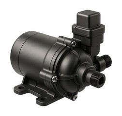 Compact diaphragm water pump with pressure switch for home brewing setups.