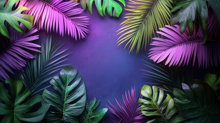 Naklejka premium Lush green leaves blend with vivid purple hues to create a striking visual experience