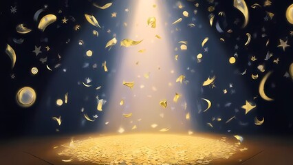 Center light beam, falling gold confetti