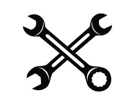 two crossed wrench silhouette vector art
