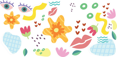 Irregular Star Collage Cut Out Shapes with Crayon Patterns and Funky Rough Texture