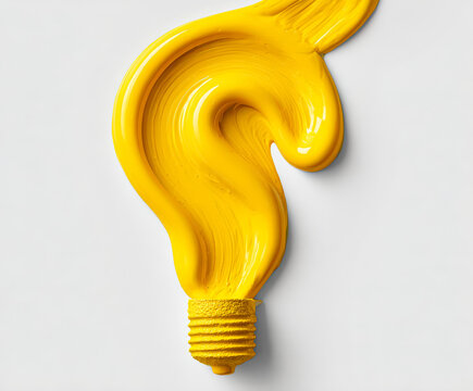 Vivid yellow paint swirls into a light bulb shape against a white backdrop, symbolizing creativity and innovation - Powered by Adobe