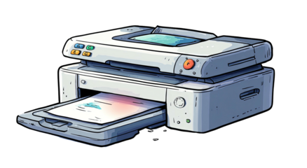 Cartoon illustration of a multifunction printer
