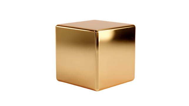 Metallic golden cube with highly polished surface for modern design concepts