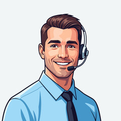 Customer service representative smiling wearing headset illustration