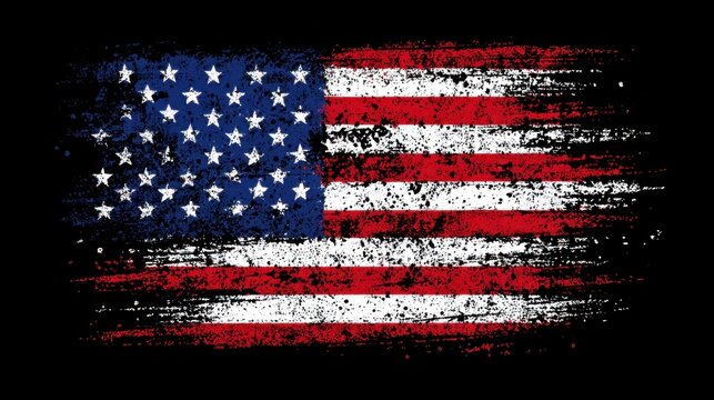 Distressed american flag with grunge texture on a black background