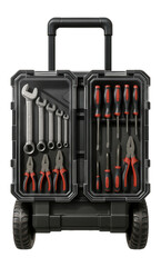 Naklejka premium Wheeled tool organizer with clear lids for easy inventory access in roadside assistance.