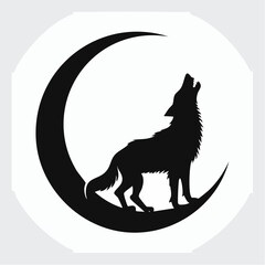 Wolf howling at moon with transparent background