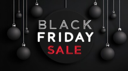 Black friday sale with christmas balls on dark background for advertising