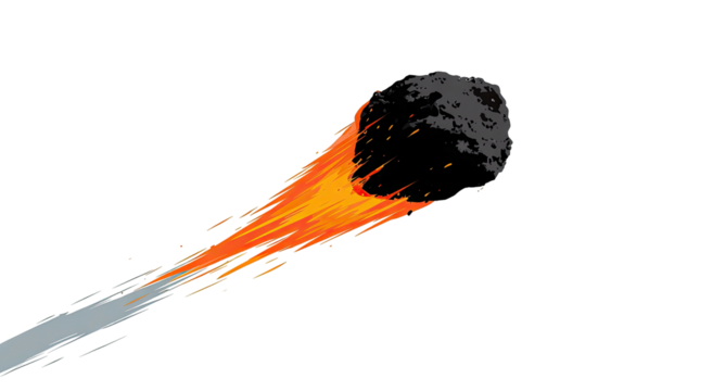 Fiery space rock hurtling through darkness