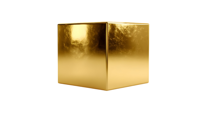 Metallic golden cube with highly polished surface for modern design concepts