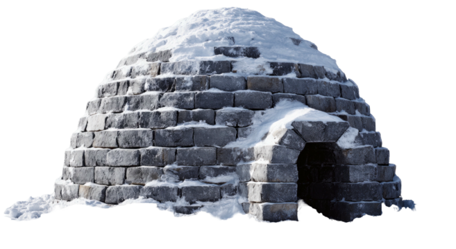 A snow igloo, well-built and snow-covered